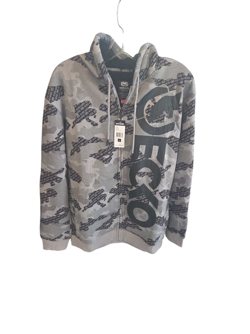 Ecko Unlimited Extra Large XL Men's Grey Hype Camo Zip-Up Hoodie New With Tags